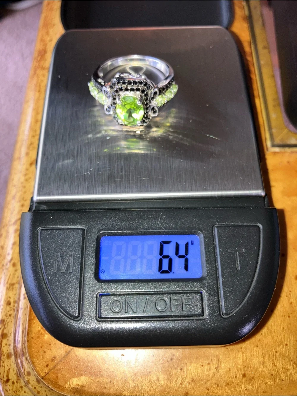 Natural Peridot Black Spinel Sterling Silver Ring Size 10